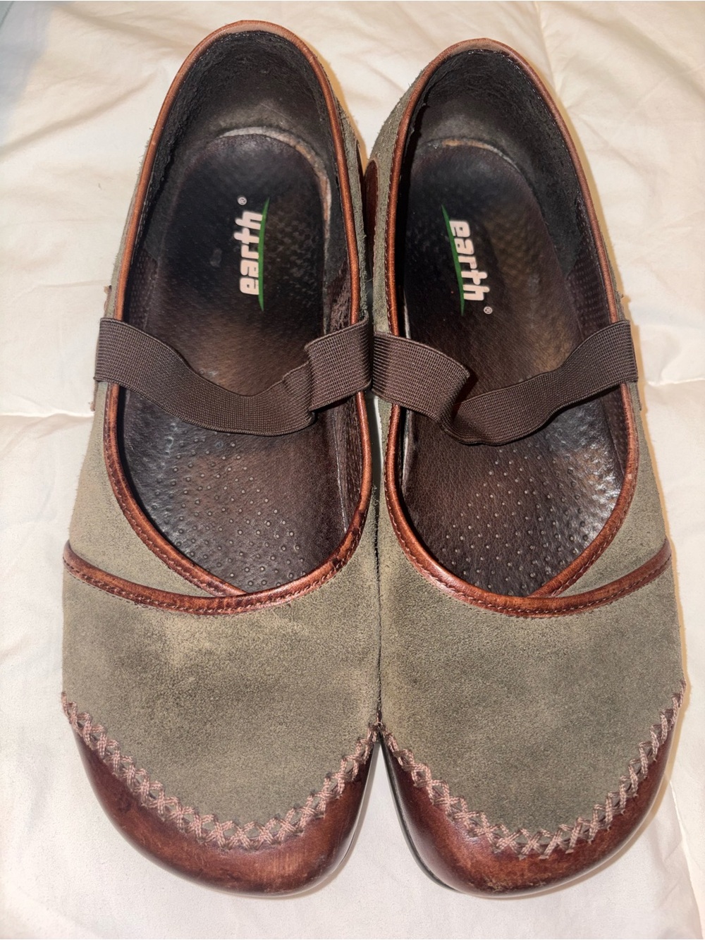 Earth Olive Suede and Brown Trim Women's-Style Slip-On Loafers